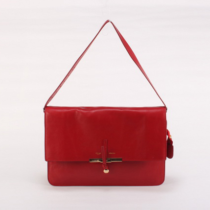 Celine Clasp Shoulder Bag Calfskin Red - Top quality trade