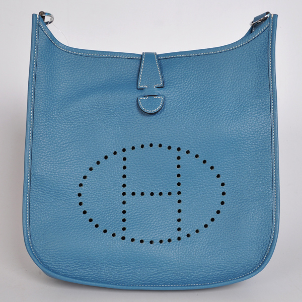 Hermes 28cm Evelyn bag clemence leather in Medium Blue