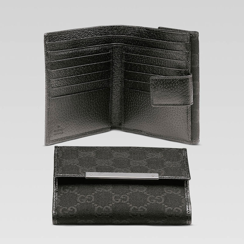 flap french wallet with gucci trademark engraved m