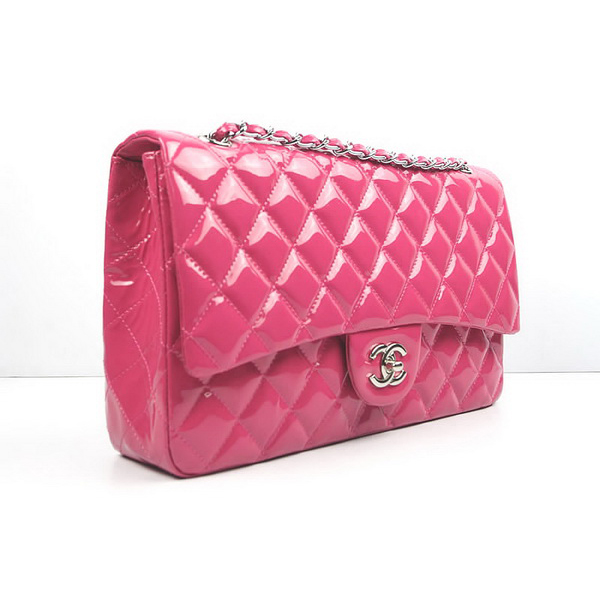 Chanel Silver Chain Quilted Patent Flap Bag 1113 Peach