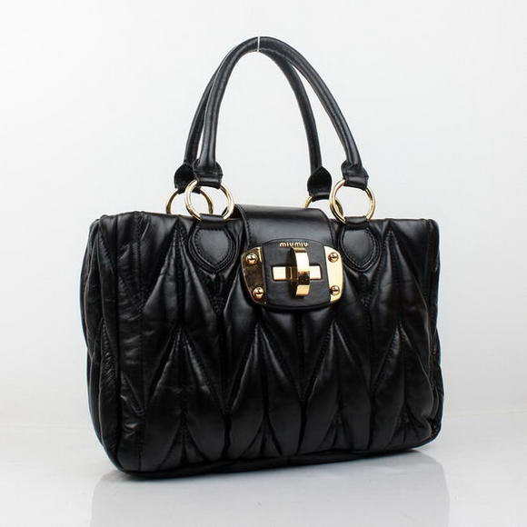 miu miu Tote Bag Lambskin Leather 88011 Black