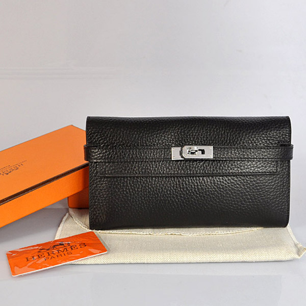 Hermes Kelly Wallet clemence leather in Black