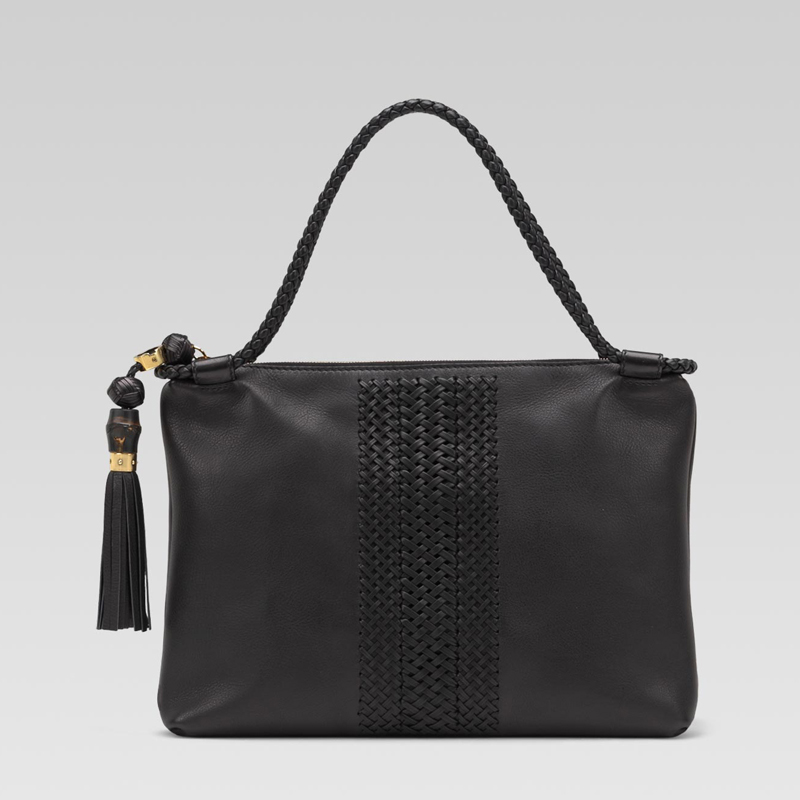 'handmade' medium shoulder bag with woven web deta