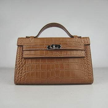 Hermes Kelly 22CM Light Coffee Crocodile Stripe