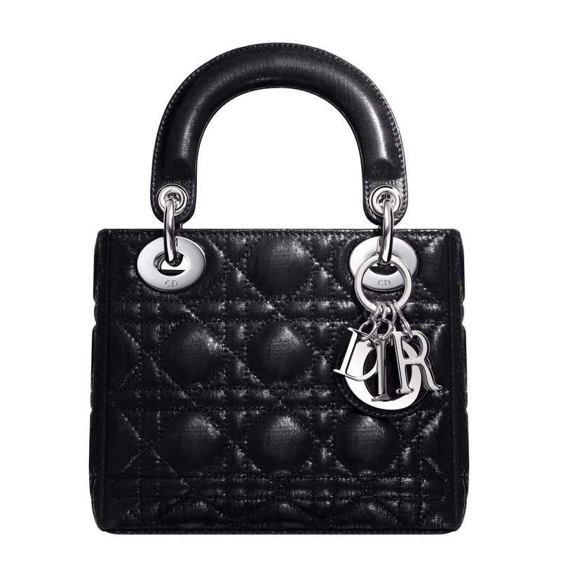 Iridescent black leather Lady Dior bag