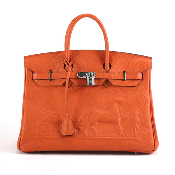 Hermes Birkin 35CM with Embossed logo Handbag orange 6089