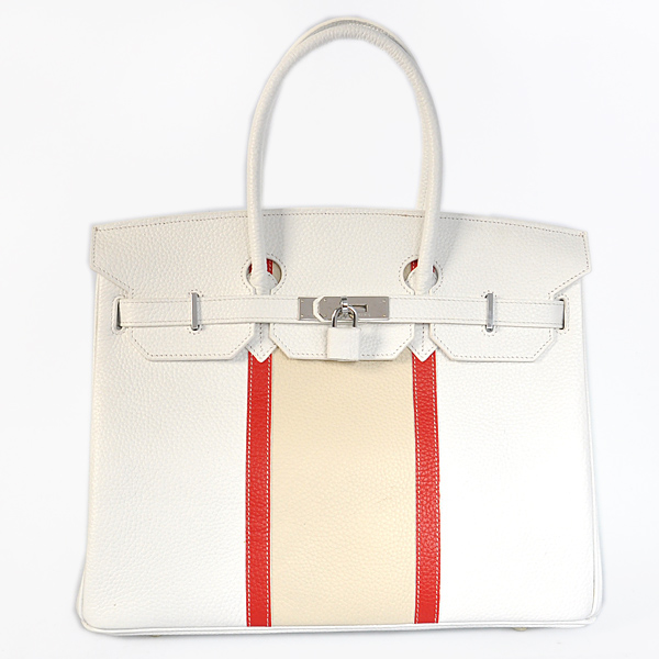 Hermes Birkin 35CM leather in Beige/Flame/Pure white with Silver hardware