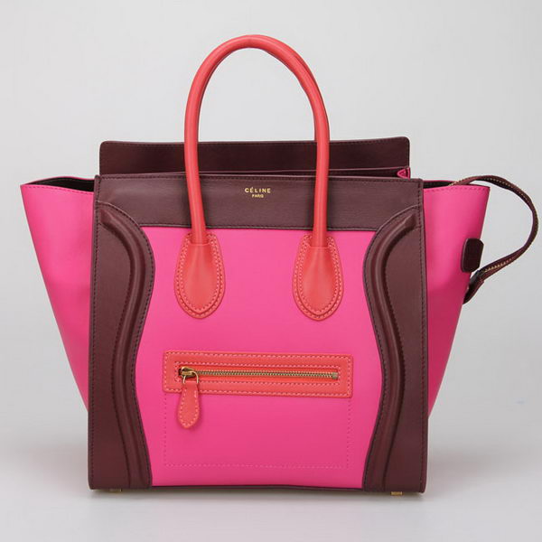 Celine Luggage Mini Boston Tote BagsCalskin Leather Rosy&Bordeaux