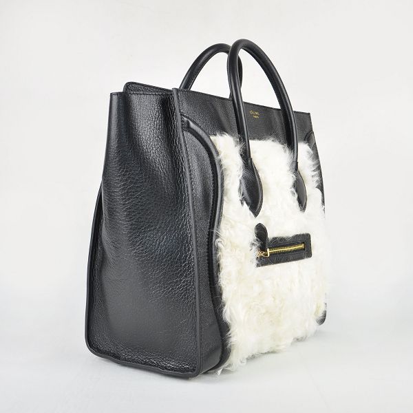 Celine Luggage Juboo Woman Handbag Black with Rabbit Hair