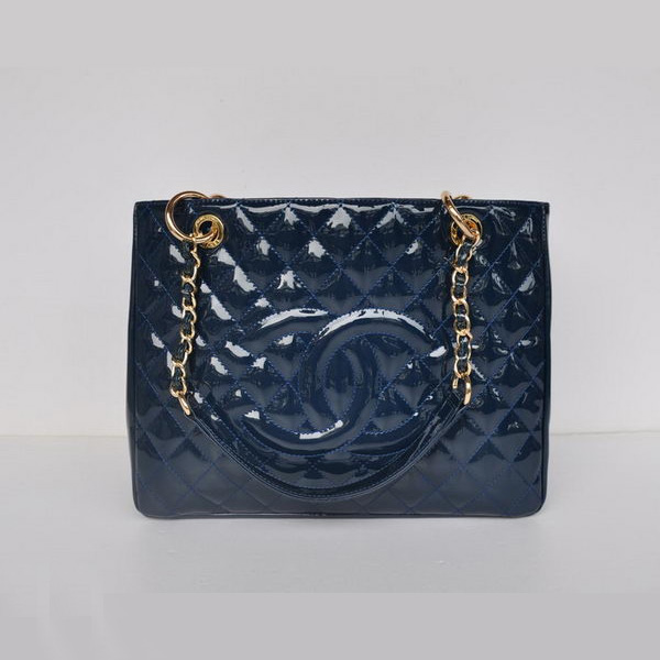 Chanel A50995 RoyalBlue Patent Leather Shoulder Bag Gold