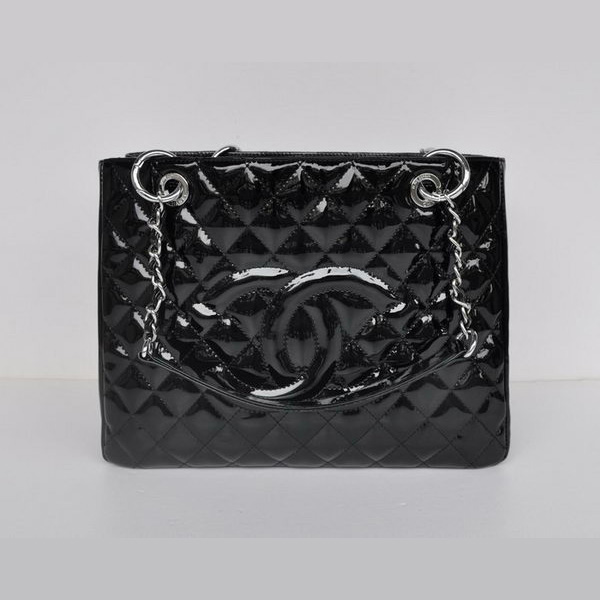 Chanel A50995 Black Patent Leather Shoulder Bag Silver