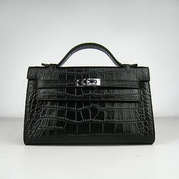 Hermes Kelly 22CM Black Crocodile Stripe