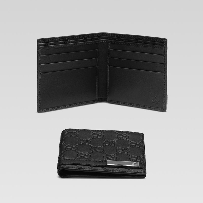 bi-fold wallet with metal bar and engraved interlo