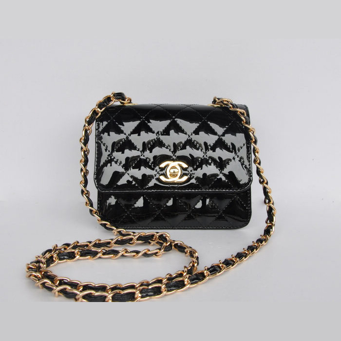 Chanel Classic Micro Flap Bag 1118 Black Patent leather Gold Hardware