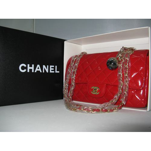 Chanel Patent leather Red Flap bag with Gold chain