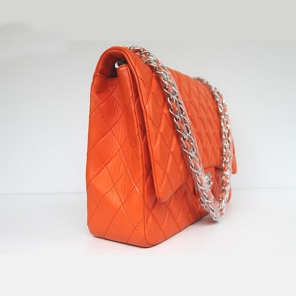 Chanel Flap Bag Quilted Orange Lambskin with Silver Chain 1116