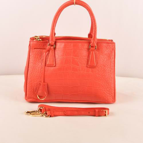 Prada Small Croco Leather Tote Bag Light Red