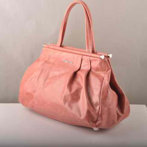 Miu Miu Tote Handbags Oil Wax Leather 8001 Pink