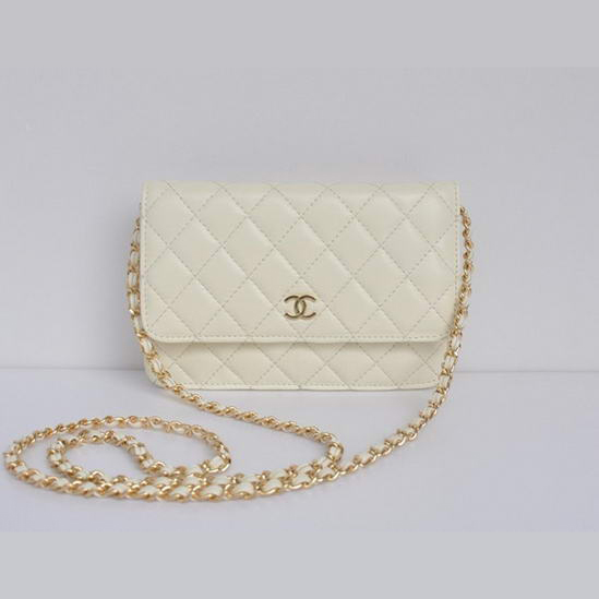 Chanel Flap Bag Lambskin Leather A33814 White Golden