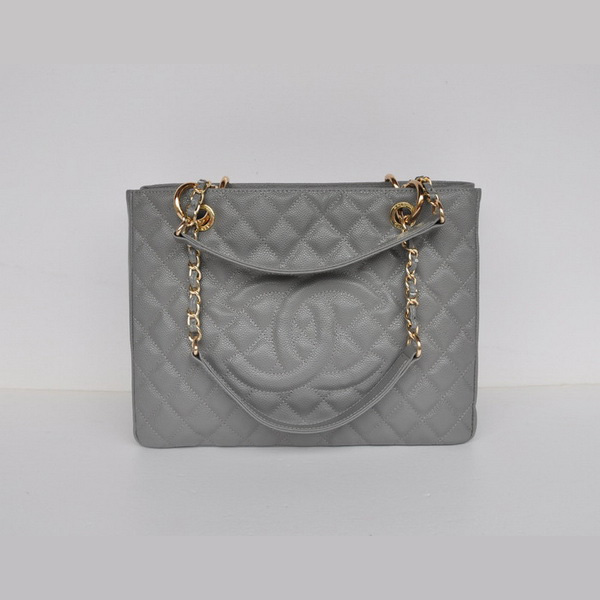 Chanel A50995 Grey Cannage Leather Shoulder Bag Gold