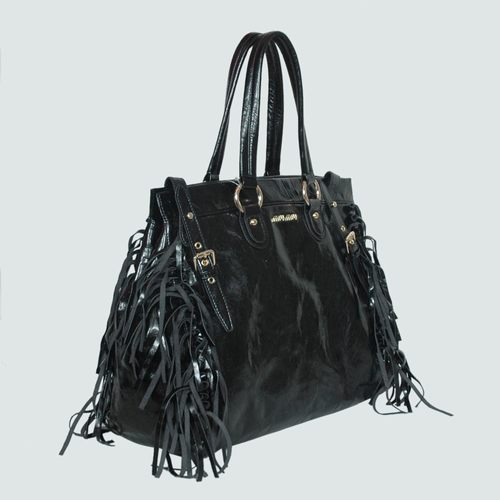 Miu Miu Shiny Leather Tassel Tote Bags 90265 Black