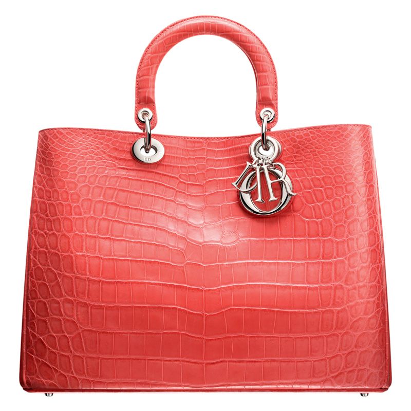 Matt light coral crocodile 'Diorissimo' bag