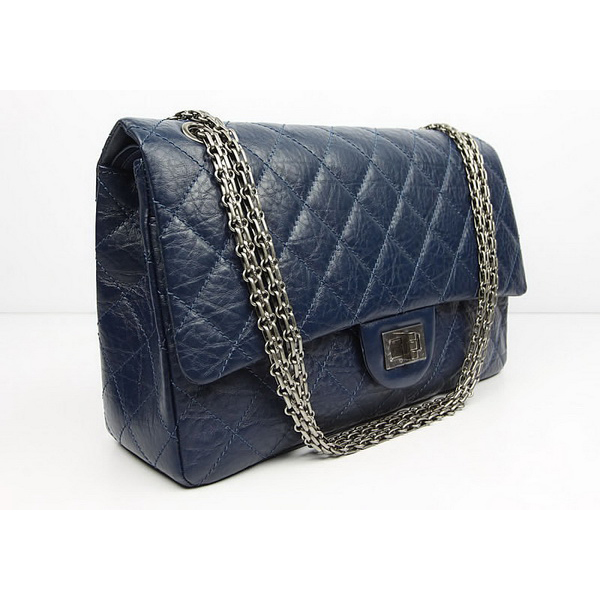 Chanel Flap Bag Quilted Navy-Blue Leather with Silver Chain