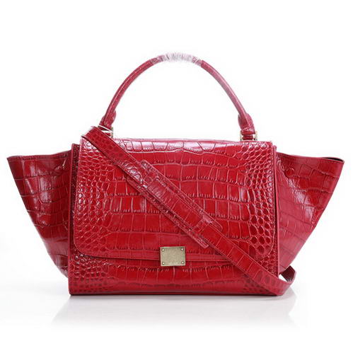 Celine Trapeze Bags Croco Leather 3042 Red