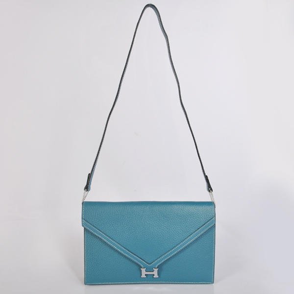 Hermes Liddy Bag clemence leather in Medium Blue with Silver hardware