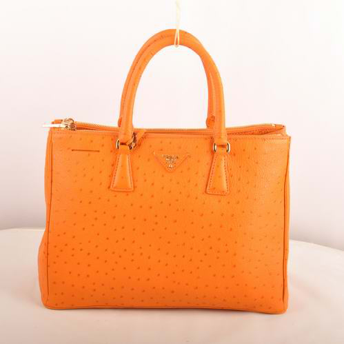 Prada Medium Ostrich Leather Tote Bag Orange