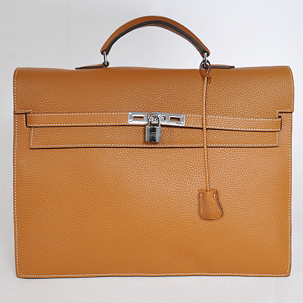 Hermes Kelly Briefcase Bag clemence leather in Camel