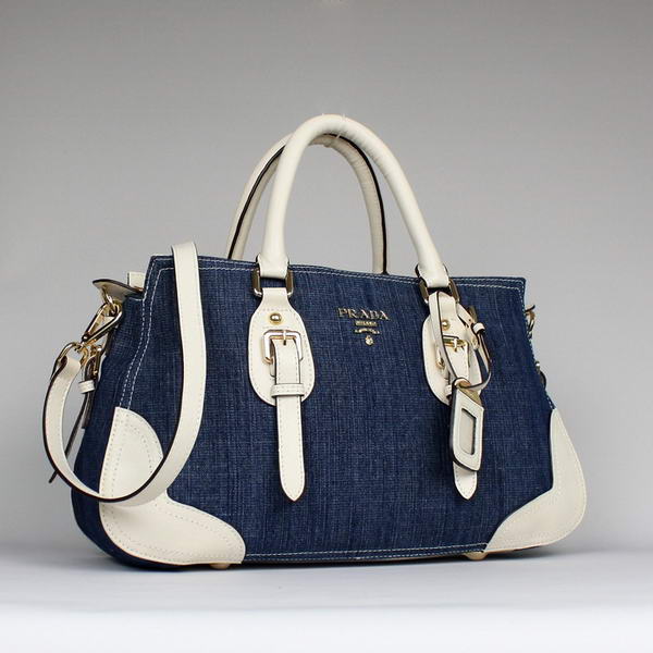 Fashion Prada Denim with Saffiano Tote Bags BN1786 White