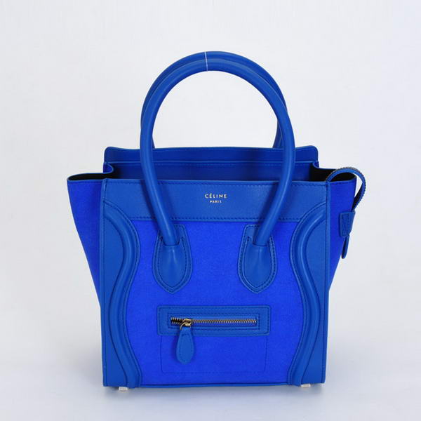 Fashion Celine Luggage Micro Boston Bag Ferrari&Suede Leather Blue