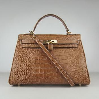 Hermes 32CM Light Coffee Crocodile Stripe(gold)