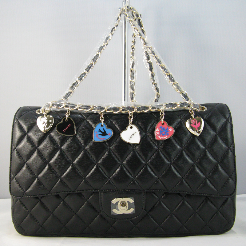 Chanel Black lambskin leather Flap Bag with Gold chain