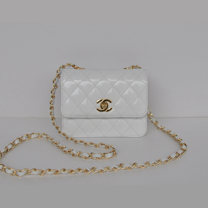 Chanel Classic Micro Flap Bag 1118 White Patent leather Gold Hardware