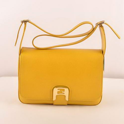 Fendi Chameleon Classic Saffiiano Leather Medium Shoulder Bag 2539 Yellow
