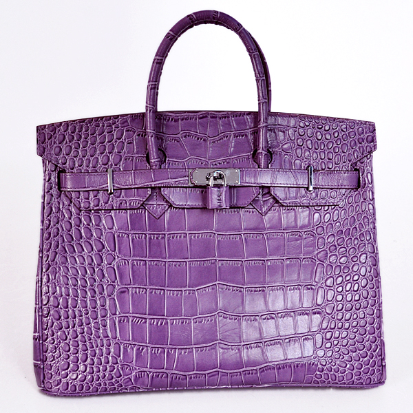 Hermes Birkin 35CM Purple Crocodile stripes leather(Silver)