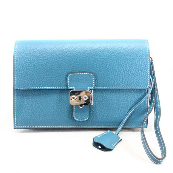 Hermes Jet Pochette Clutch Bag Clemence Leather Blue