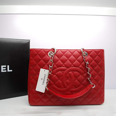 Chanel GST Caviar Leather Coco Bag A36092 Red Silver