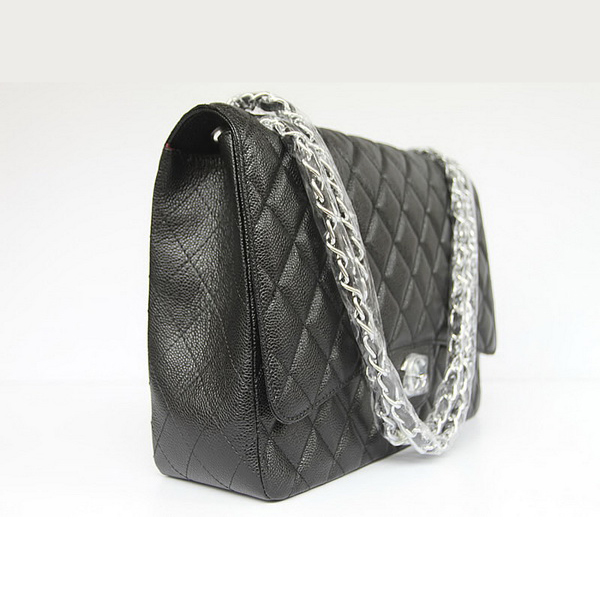 Chanel Flap Bag Quilted Black Caviar with Silver Chain 1116