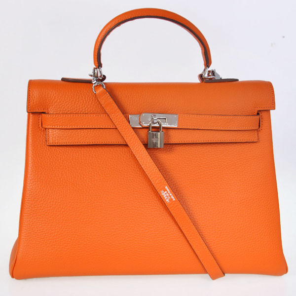 Hermes kelly 35CM clemence leather in Orange with Silver hardware