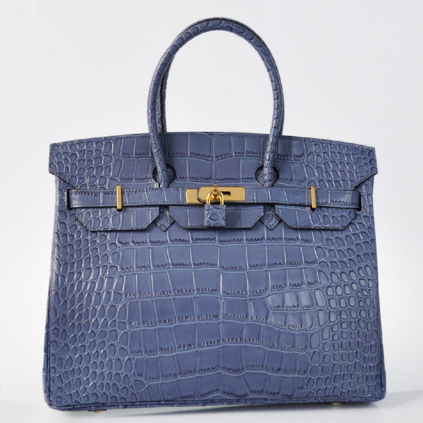 Hermes Birkin 35CM Blue Crocodile stripes leather(Gold)