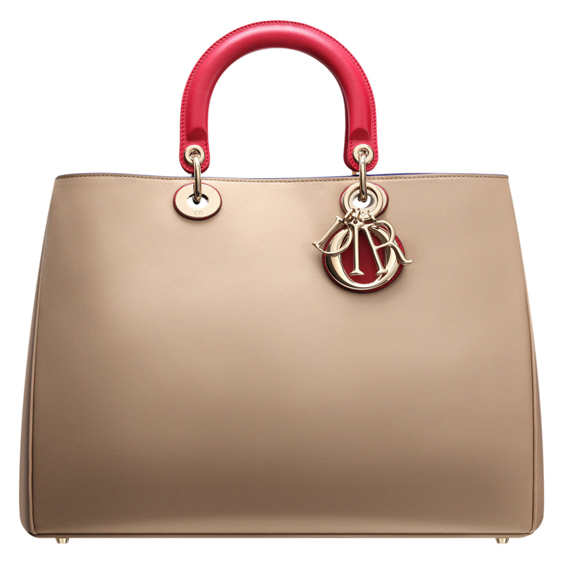 Smooth two-tone beige/crimson red leather 'Diorissimo' bag