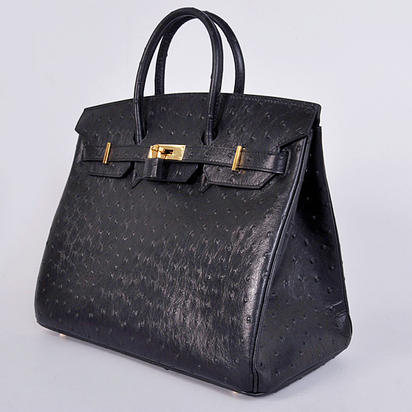 Hermes Birkin 35CM Black Ostrich stripes leather(Gold)