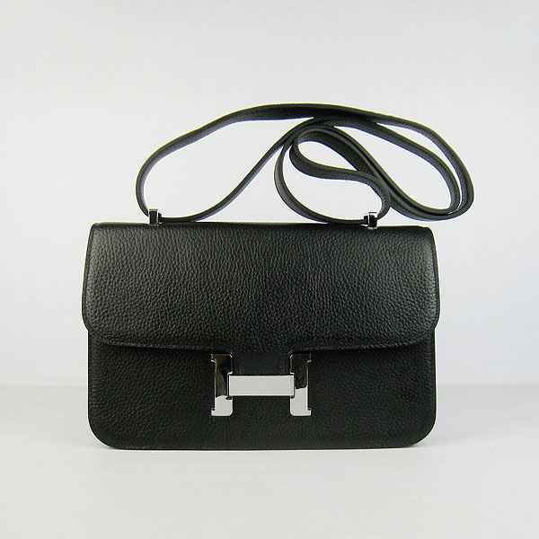 Hermes Constance Togo Leather Single Bag Black Silver Hardware H020