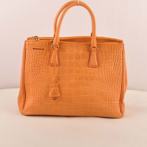 Prada Medium Croco Leather Tote Bag Orange