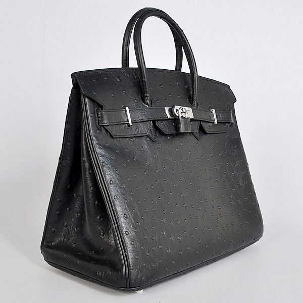 Hermes Birkin 35CM Black Ostrich stripes leather(Silver)