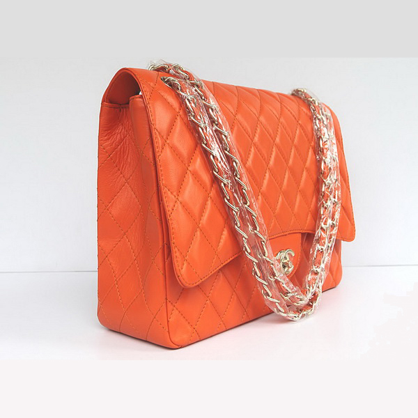 Chanel Flap Bag Quilted Orange Lambskin with Gold Chain 1116