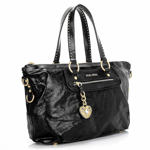 Miu Miu Shiny Leather Tote Bag 6683 Black